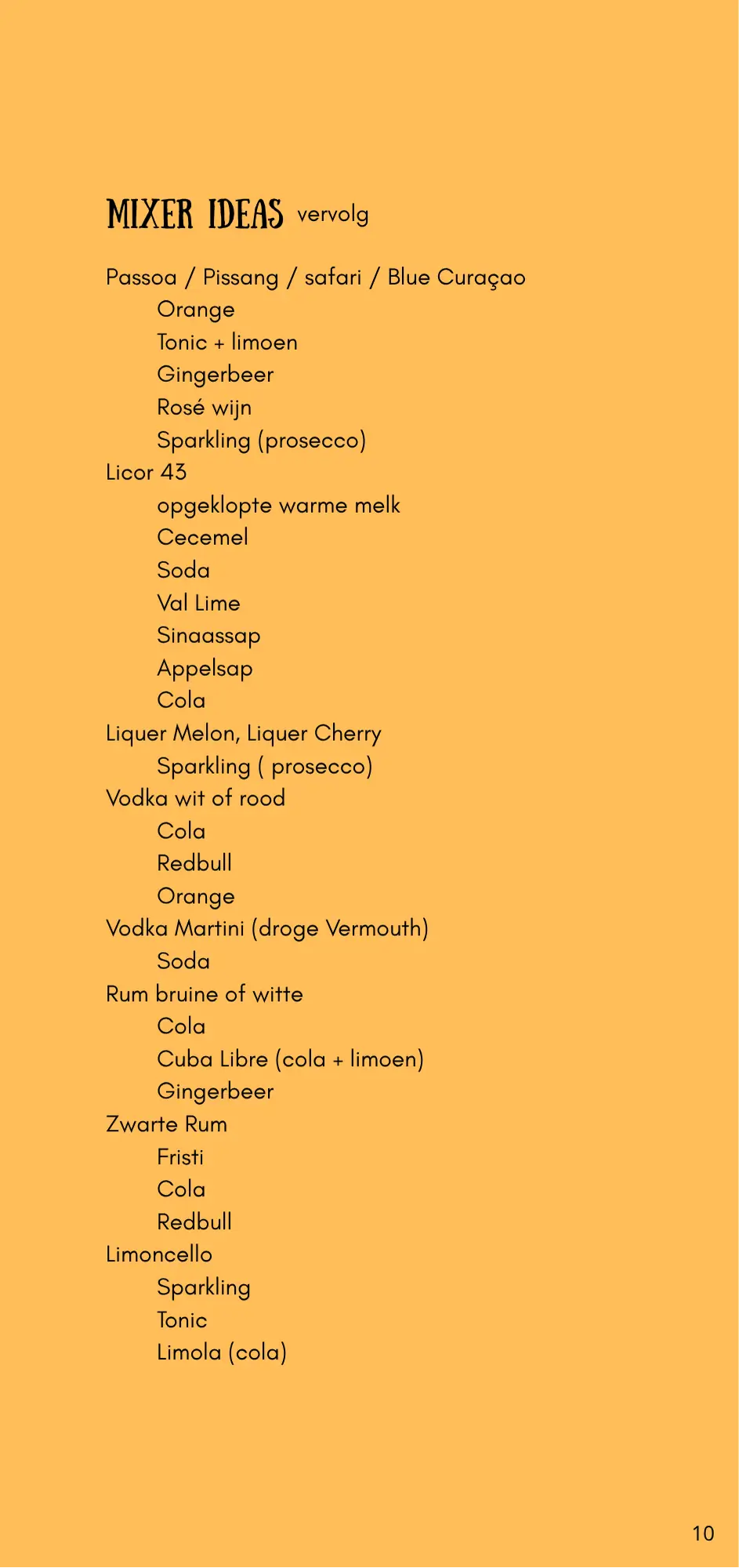 De tiende pagina van de Menu kaart van Claude