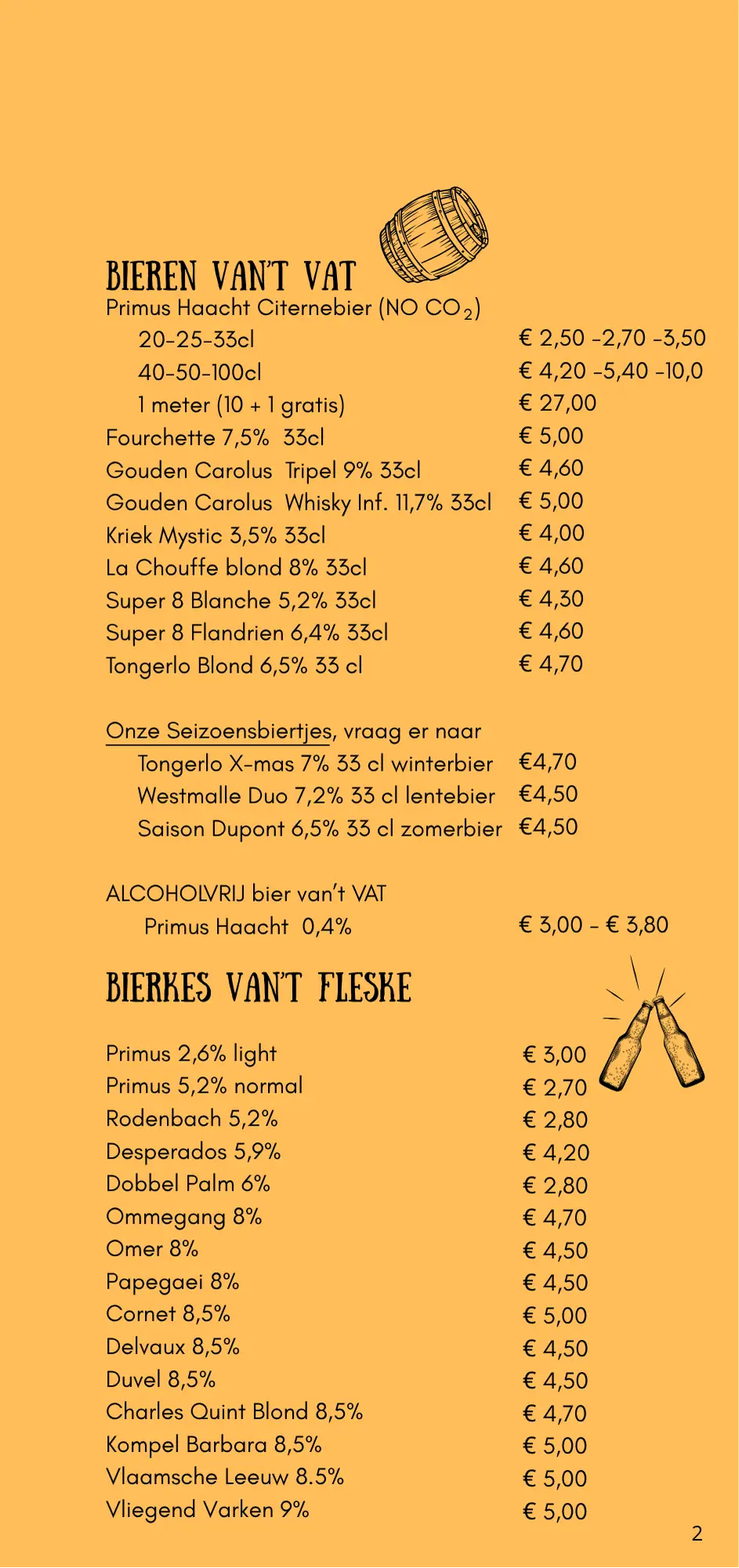 De tweede pagina van de Menu kaart van Claude