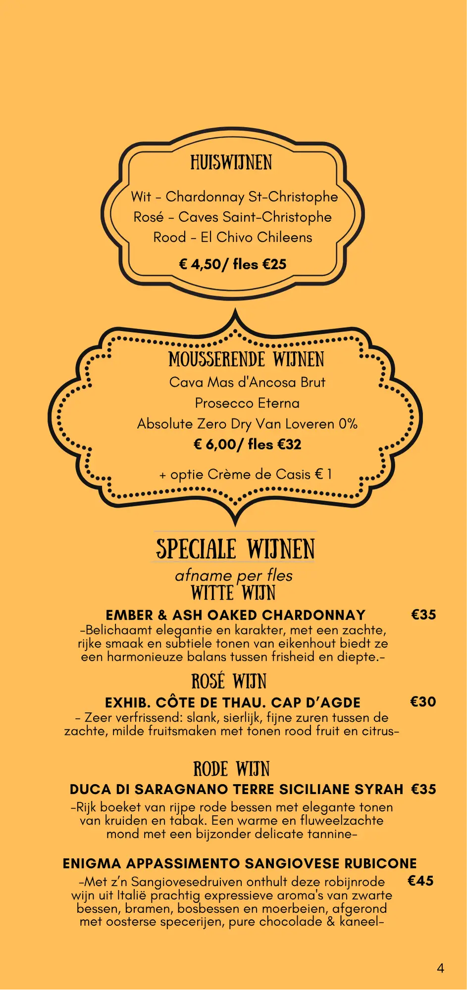 De vierde pagina van de Menu kaart van Claude