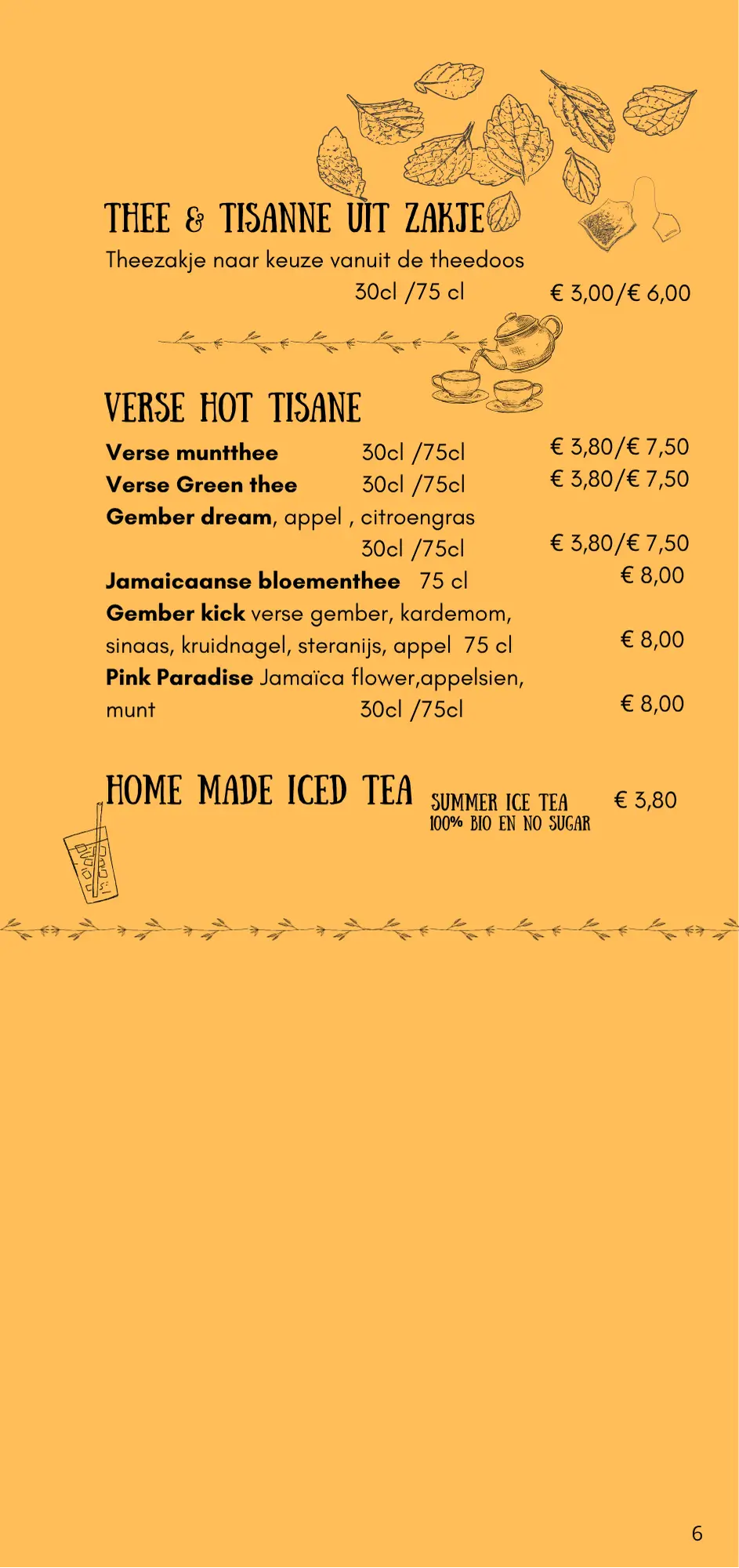 De zesde pagina van de Menu kaart van Claude