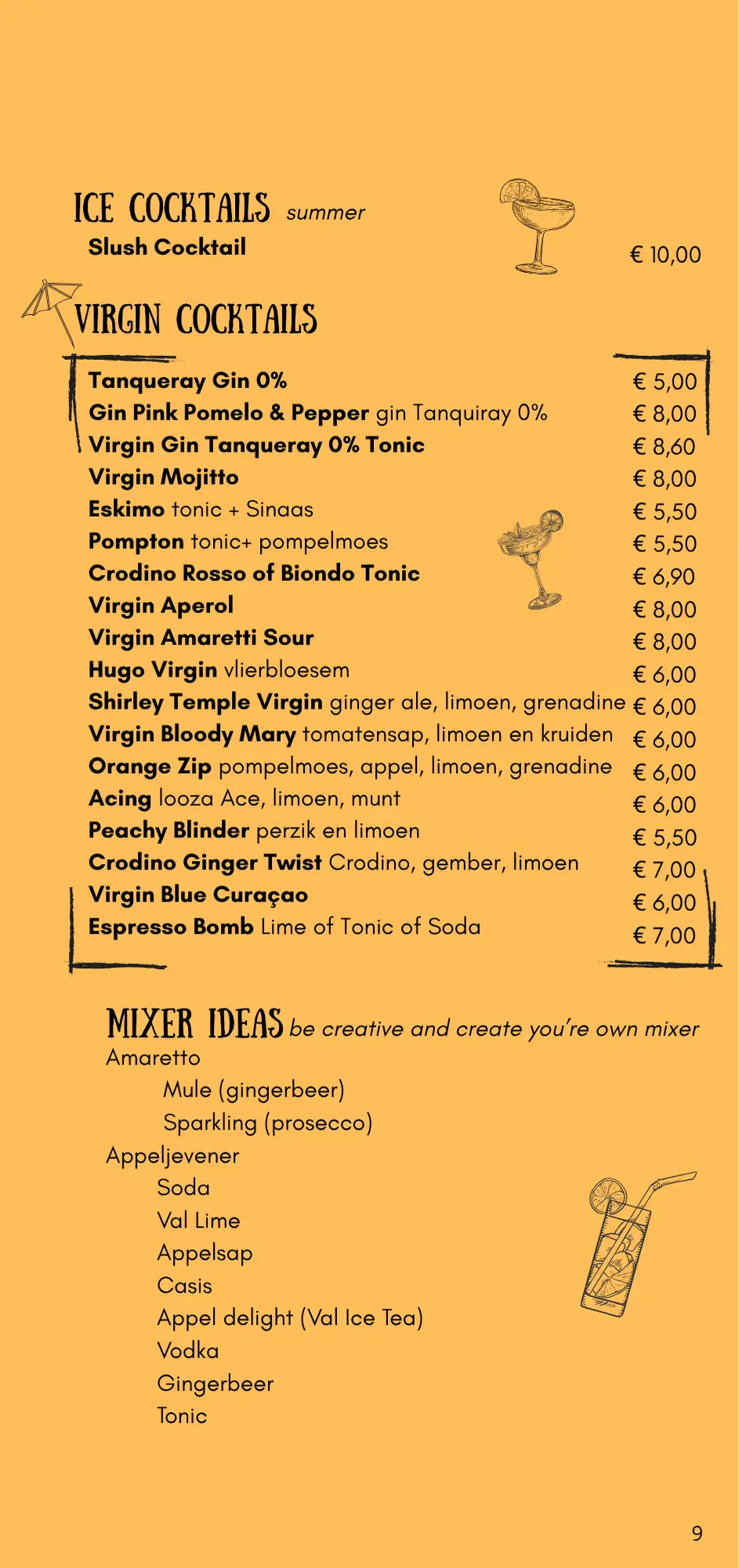 De negende pagina van de Menu kaart van Claude