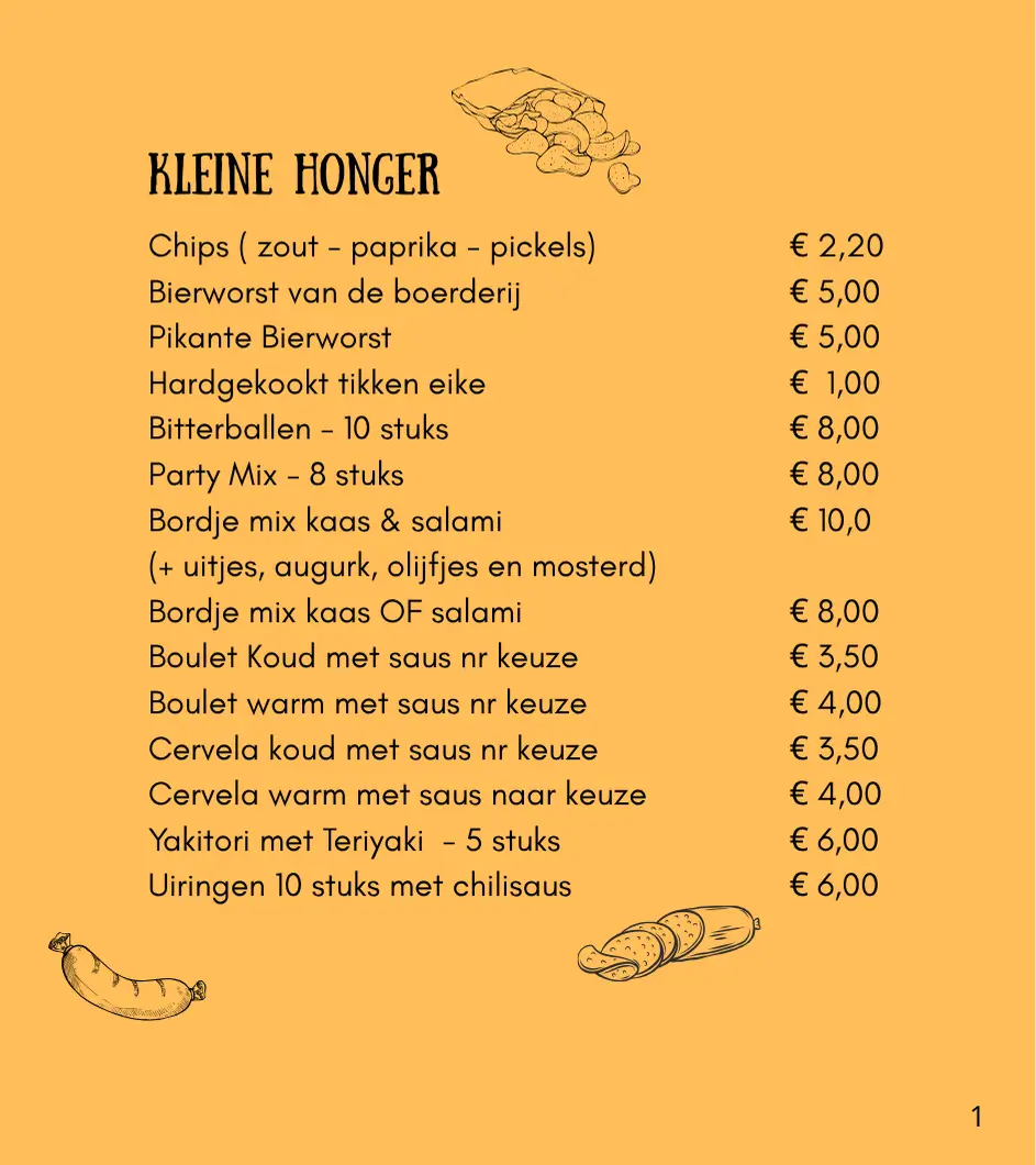 De eerste pagina van de Menu kaart van Claude