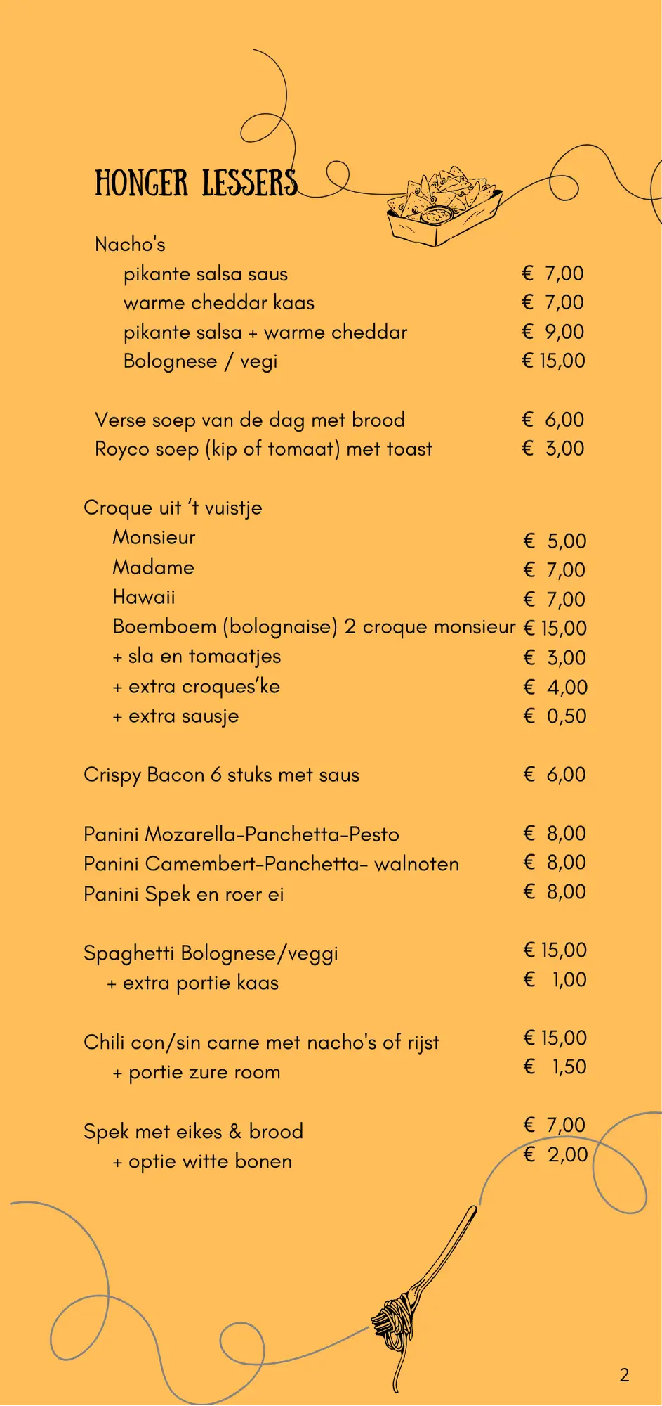 De tweede pagina van de Menu kaart van Claude