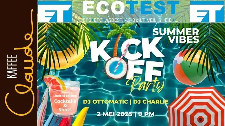 Kick-Off Party op 2 mei 2025 bij Kaffee Claude met DJ Ottomatic, DJ Charlie en ECOTEST. Van 21:00 tot 4:00 in Haacht.