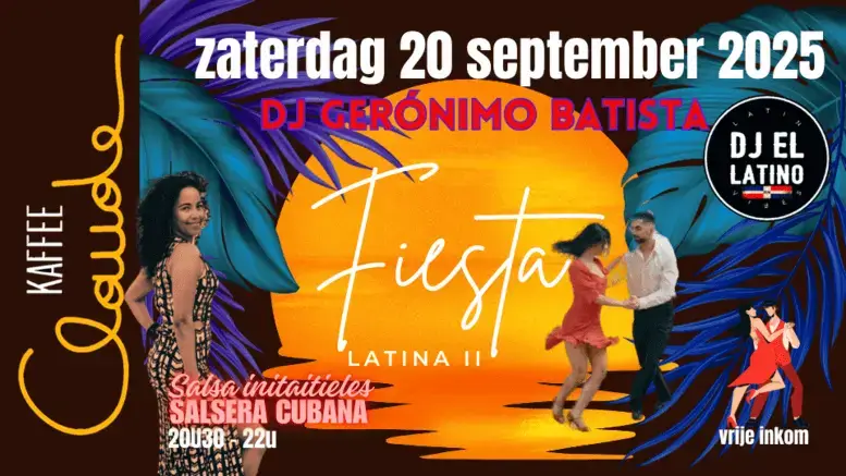Evenement Fiesta Latina Editie 2 bij Kaffee Claude met salsa initiatie door Tamara Colombat en een Latin party met DJ Geronimo.