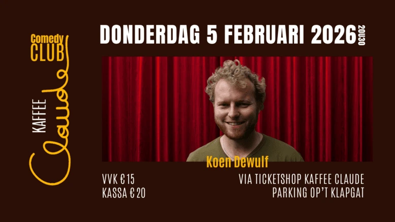 Affiche Claude Comedy Club februari — Koen Dewulf.