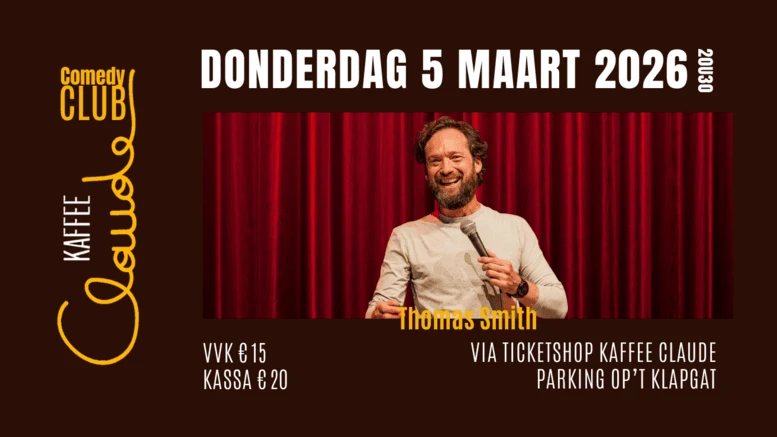 Affiche Claude Comedy Club maart — Thomas Smith.